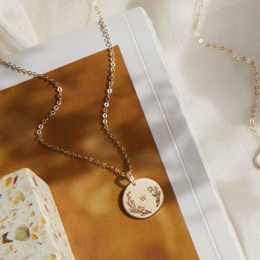 Floral Letter Minimalist Simple Initial Bohemian Gold Personalized Gift Necklace - Picture 10 of 16